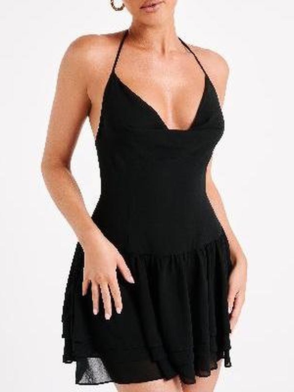 Meshki Black Halter Cowl Mini Dress